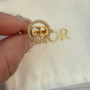 Dior CD Logo Crystal Circle Ring – Gold Tone, Size L, With Original Box & Pouch